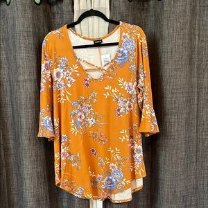Orange Floral Plus Size Torrid Strapy Blouse - Purple and Blue Flowers NWT